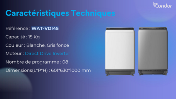 Machine a laver condor 15kg top direct drive inverter WHITE